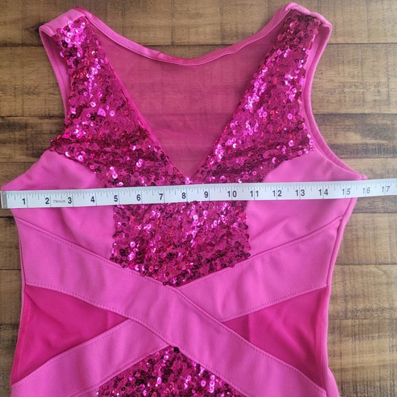 Poof Apparel Mesh Sequenced Hot Pink Bodycon Dress - Large, runs small - Picture 8 of 11